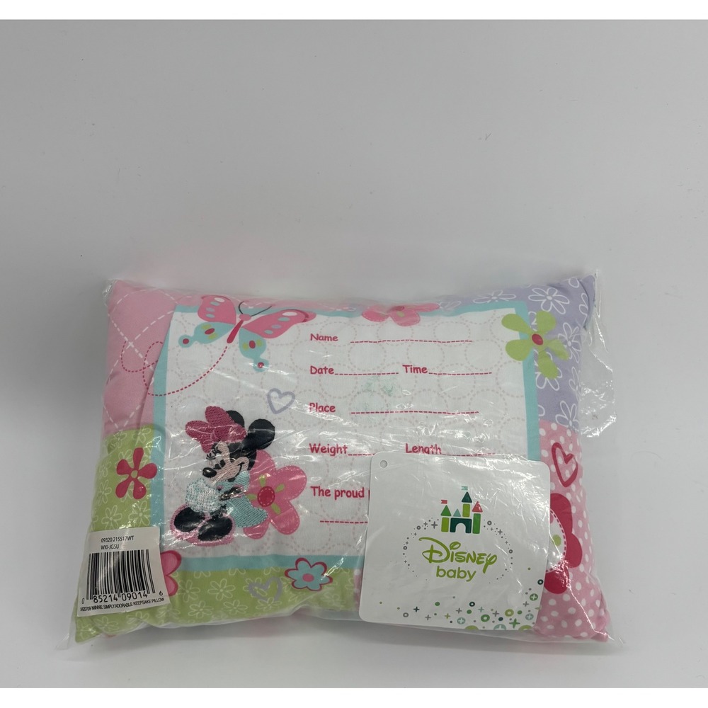 Disney Baby Keepsake Pillow Girls Pink Minnie Mouse Birth Announcement NEW